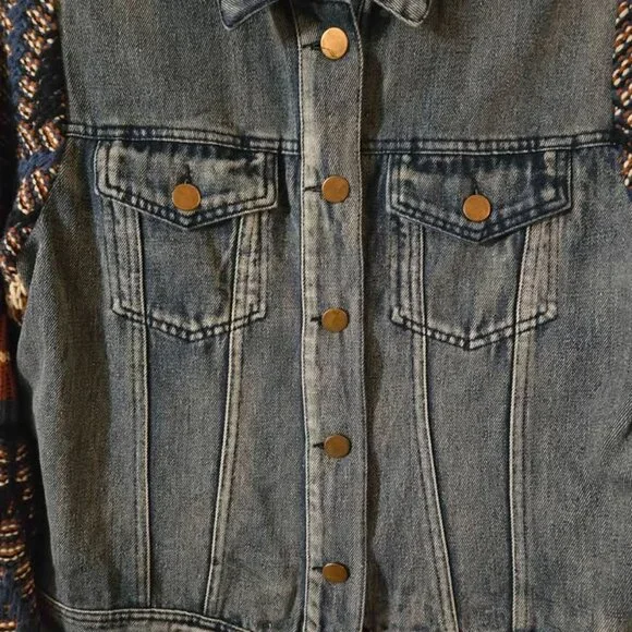 Flying Tomato Size Medium Boho Sweater Sleeve Denim Jacket - Picture 8 of 10
